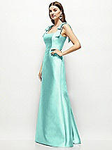 Side View Thumbnail - Coastal Satin Fit and Flare Maxi Dress with Shoulder Bows