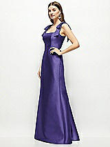 Side View Thumbnail - Grape Satin Fit and Flare Maxi Dress with Shoulder Bows