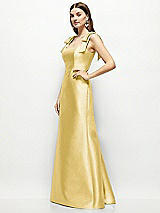 Side View Thumbnail - Maize Satin Fit and Flare Maxi Dress with Shoulder Bows