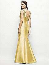 Rear View Thumbnail - Maize Satin Fit and Flare Maxi Dress with Shoulder Bows
