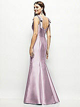 Rear View Thumbnail - Suede Rose Satin Fit and Flare Maxi Dress with Shoulder Bows