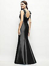 Rear View Thumbnail - Black Satin Fit and Flare Maxi Dress with Shoulder Bows