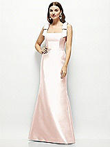 Front View Thumbnail - Blush Satin Fit and Flare Maxi Dress with Shoulder Bows