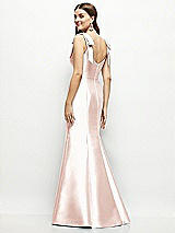 Rear View Thumbnail - Blush Satin Fit and Flare Maxi Dress with Shoulder Bows