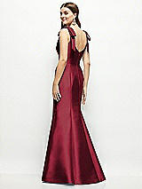 Rear View Thumbnail - Burgundy Satin Fit and Flare Maxi Dress with Shoulder Bows