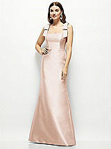 Front View Thumbnail - Cameo Satin Fit and Flare Maxi Dress with Shoulder Bows