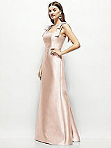 Side View Thumbnail - Cameo Satin Fit and Flare Maxi Dress with Shoulder Bows