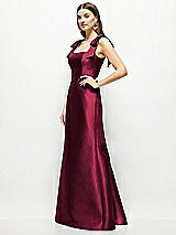 Side View Thumbnail - Cabernet Satin Fit and Flare Maxi Dress with Shoulder Bows