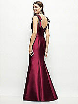 Rear View Thumbnail - Cabernet Satin Fit and Flare Maxi Dress with Shoulder Bows