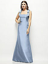 Front View Thumbnail - Cloudy Satin Fit and Flare Maxi Dress with Shoulder Bows