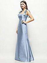 Side View Thumbnail - Cloudy Satin Fit and Flare Maxi Dress with Shoulder Bows