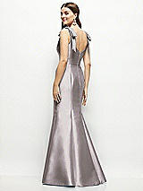 Rear View Thumbnail - Cashmere Gray Satin Fit and Flare Maxi Dress with Shoulder Bows