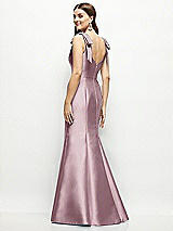Rear View Thumbnail - Dusty Rose Satin Fit and Flare Maxi Dress with Shoulder Bows
