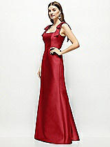 Side View Thumbnail - Garnet Satin Fit and Flare Maxi Dress with Shoulder Bows