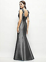 Rear View Thumbnail - Gunmetal Satin Fit and Flare Maxi Dress with Shoulder Bows