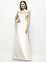 Front View Thumbnail - Ivory Satin Fit and Flare Maxi Dress with Shoulder Bows