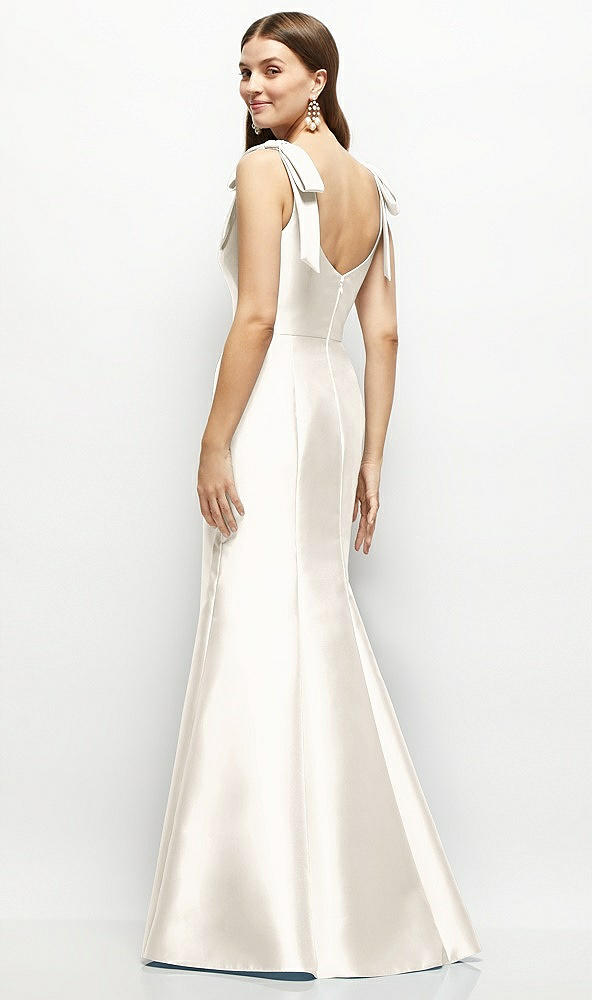 Back View - Ivory Satin Fit and Flare Maxi Dress with Shoulder Bows
