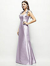 Side View Thumbnail - Lilac Haze Satin Fit and Flare Maxi Dress with Shoulder Bows