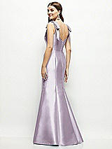 Rear View Thumbnail - Lilac Haze Satin Fit and Flare Maxi Dress with Shoulder Bows