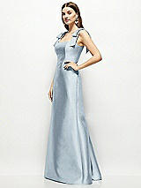 Side View Thumbnail - Mist Satin Fit and Flare Maxi Dress with Shoulder Bows