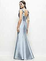 Rear View Thumbnail - Mist Satin Fit and Flare Maxi Dress with Shoulder Bows