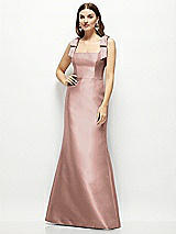 Front View Thumbnail - Neu Nude Satin Fit and Flare Maxi Dress with Shoulder Bows