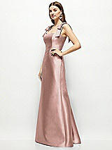 Side View Thumbnail - Neu Nude Satin Fit and Flare Maxi Dress with Shoulder Bows