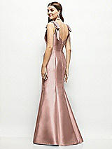 Rear View Thumbnail - Neu Nude Satin Fit and Flare Maxi Dress with Shoulder Bows