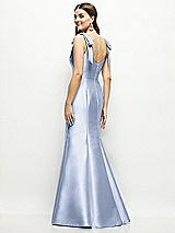 Rear View Thumbnail - Sky Blue Satin Fit and Flare Maxi Dress with Shoulder Bows