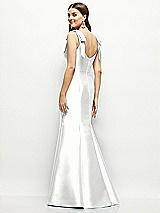 Rear View Thumbnail - White Satin Fit and Flare Maxi Dress with Shoulder Bows