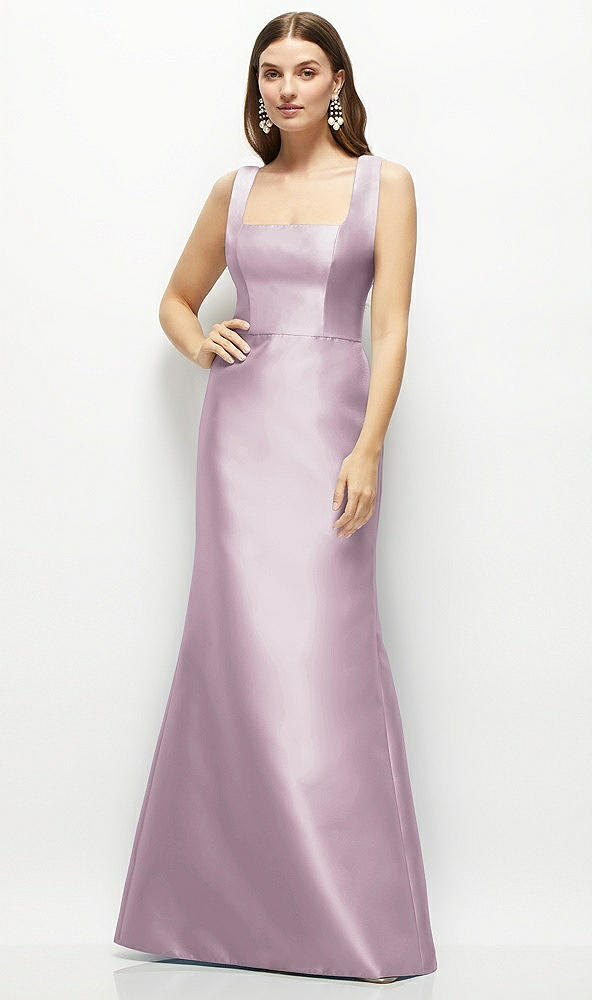 Front View - Suede Rose Satin Square Neck Fit and Flare Maxi Dress