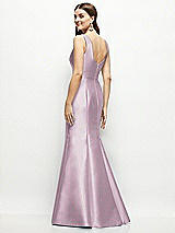 Rear View Thumbnail - Suede Rose Satin Square Neck Fit and Flare Maxi Dress