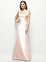 Front View Thumbnail - Blush Satin Square Neck Fit and Flare Maxi Dress