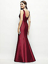 Rear View Thumbnail - Burgundy Satin Square Neck Fit and Flare Maxi Dress