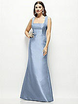 Front View Thumbnail - Cloudy Satin Square Neck Fit and Flare Maxi Dress