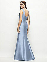 Rear View Thumbnail - Cloudy Satin Square Neck Fit and Flare Maxi Dress