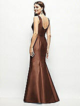 Rear View Thumbnail - Cognac Satin Square Neck Fit and Flare Maxi Dress