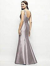 Rear View Thumbnail - Cashmere Gray Satin Square Neck Fit and Flare Maxi Dress