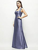 Side View Thumbnail - French Blue Satin Square Neck Fit and Flare Maxi Dress