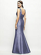 Rear View Thumbnail - French Blue Satin Square Neck Fit and Flare Maxi Dress