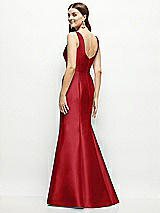 Rear View Thumbnail - Garnet Satin Square Neck Fit and Flare Maxi Dress