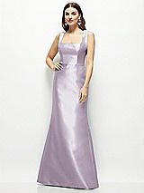 Front View Thumbnail - Lilac Haze Satin Square Neck Fit and Flare Maxi Dress