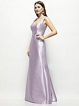 Side View Thumbnail - Lilac Haze Satin Square Neck Fit and Flare Maxi Dress