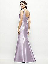 Rear View Thumbnail - Lilac Haze Satin Square Neck Fit and Flare Maxi Dress