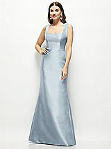 Front View Thumbnail - Mist Satin Square Neck Fit and Flare Maxi Dress