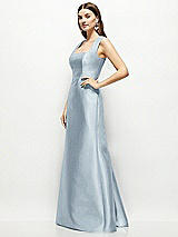 Side View Thumbnail - Mist Satin Square Neck Fit and Flare Maxi Dress