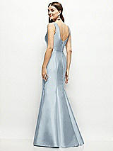 Rear View Thumbnail - Mist Satin Square Neck Fit and Flare Maxi Dress