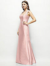 Side View Thumbnail - Rose - PANTONE Rose Quartz Satin Square Neck Fit and Flare Maxi Dress