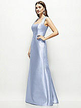 Side View Thumbnail - Sky Blue Satin Square Neck Fit and Flare Maxi Dress