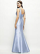 Rear View Thumbnail - Sky Blue Satin Square Neck Fit and Flare Maxi Dress